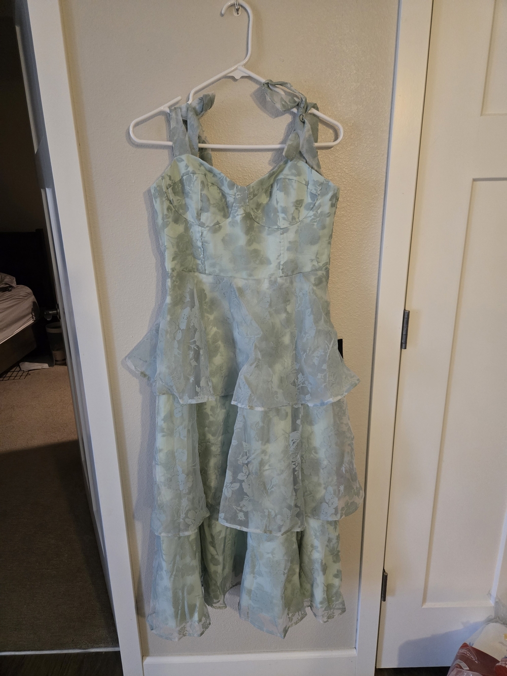 Lulus Glamorous Sweetie Sage Burnout Tie-Strap Bustier Midi Dress - Picture 2 of 9
